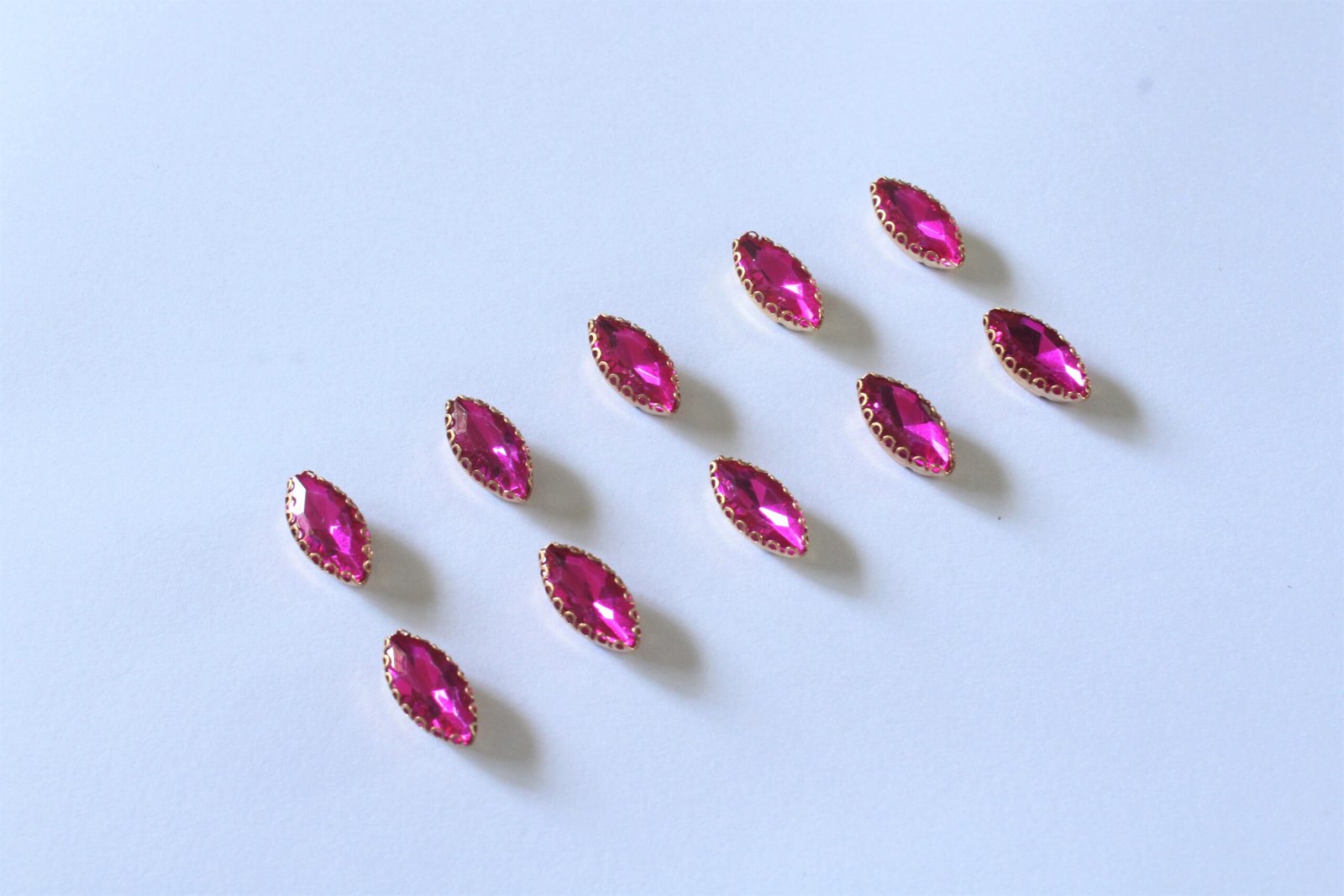 Fuschia Pink Eye Shape Sew on Rhinestones with Brass Lace Catcher - Image 2