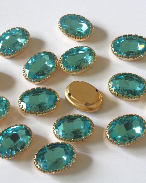 Light Blue Oval Shape Sew on Rhinestones with Brass Lace Catcher