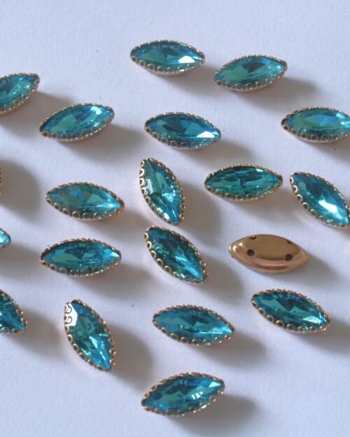 Light Blue Eye Shape Sew on Rhinestones with Brass Lace Catcher