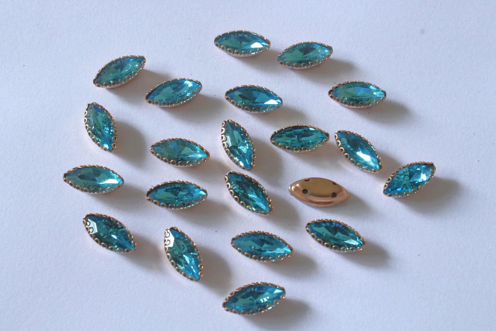 Light Blue Eye Shape Sew on Rhinestones with Brass Lace Catcher