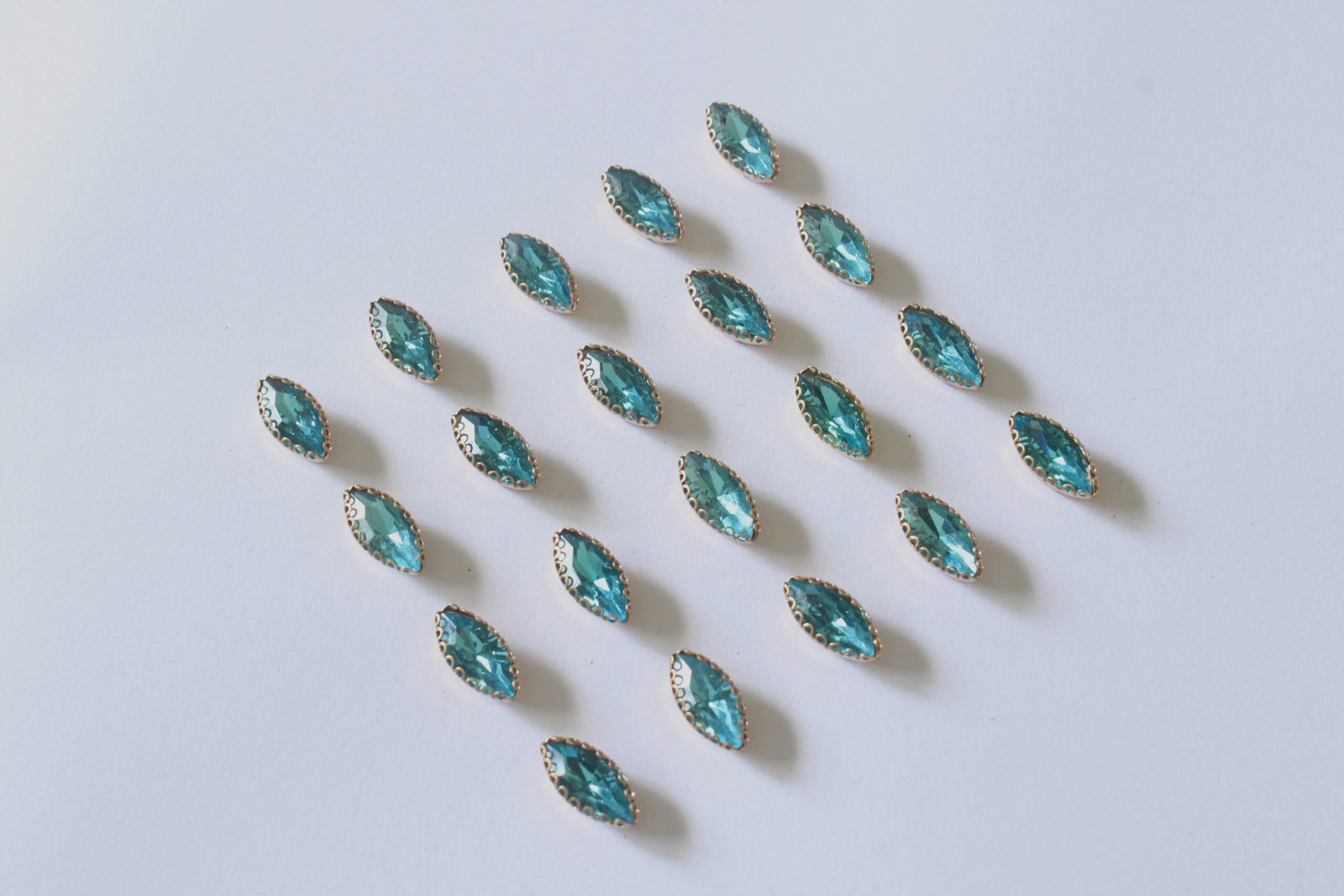 Light Blue Eye Shape Sew on Rhinestones with Brass Lace Catcher - Image 2
