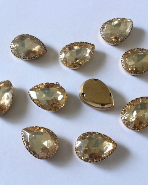 Champagne Gold Teardrop Shape Sew on Rhinestones with Brass Lace Catcher 12x 18 MM (Copy)