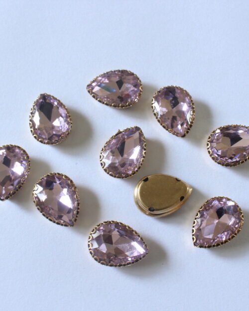 Light Lavender Teardrop Shape Sew on Rhinestones with Brass Lace Catcher 12x 18 MM